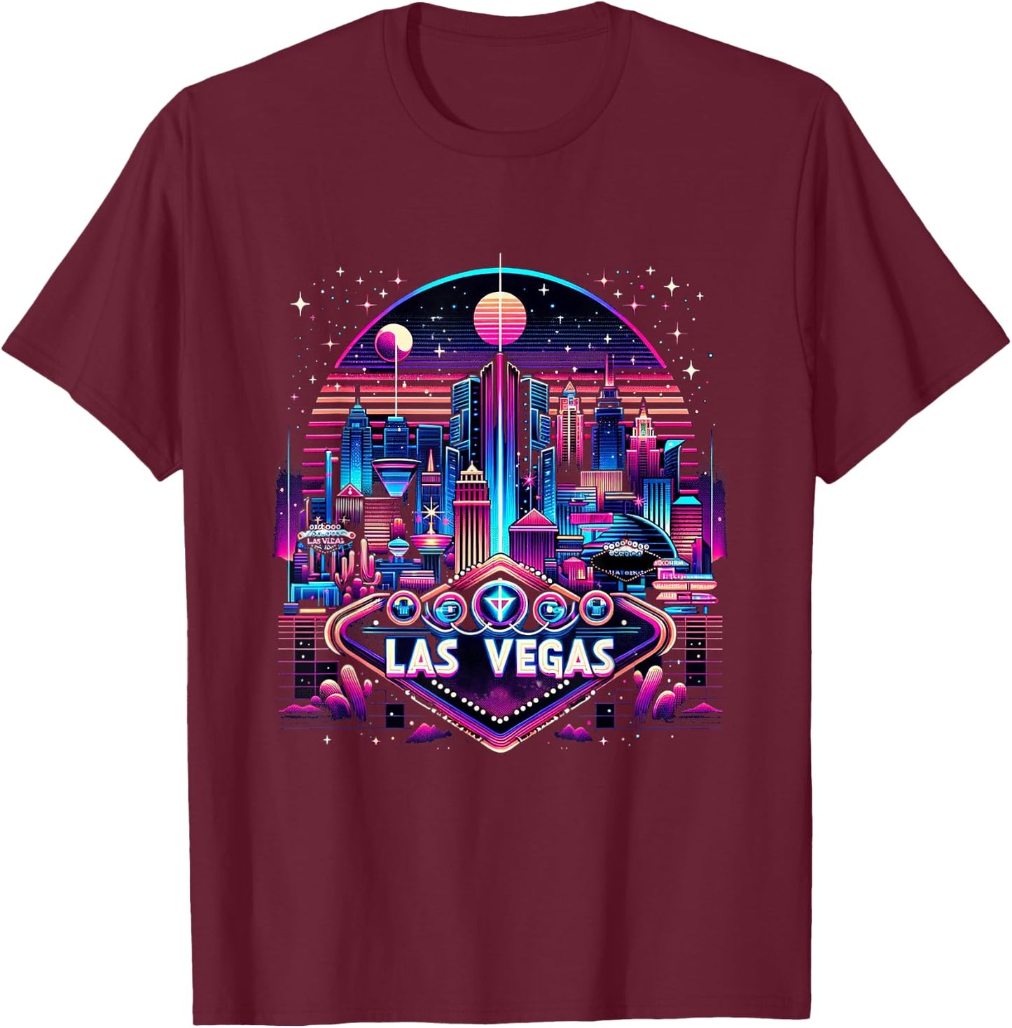 Las Vegas Nevada Shirt NV Family Trip 90s Retro City Skyline T-Shirt - T-Shirt | Maroon