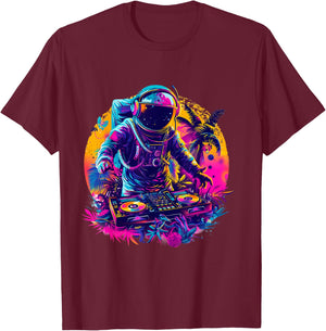 Astronaut DJ Tropical Turntable DJ Astronaut Beatmaker EDM T-Shirt - T-Shirt | Maroon