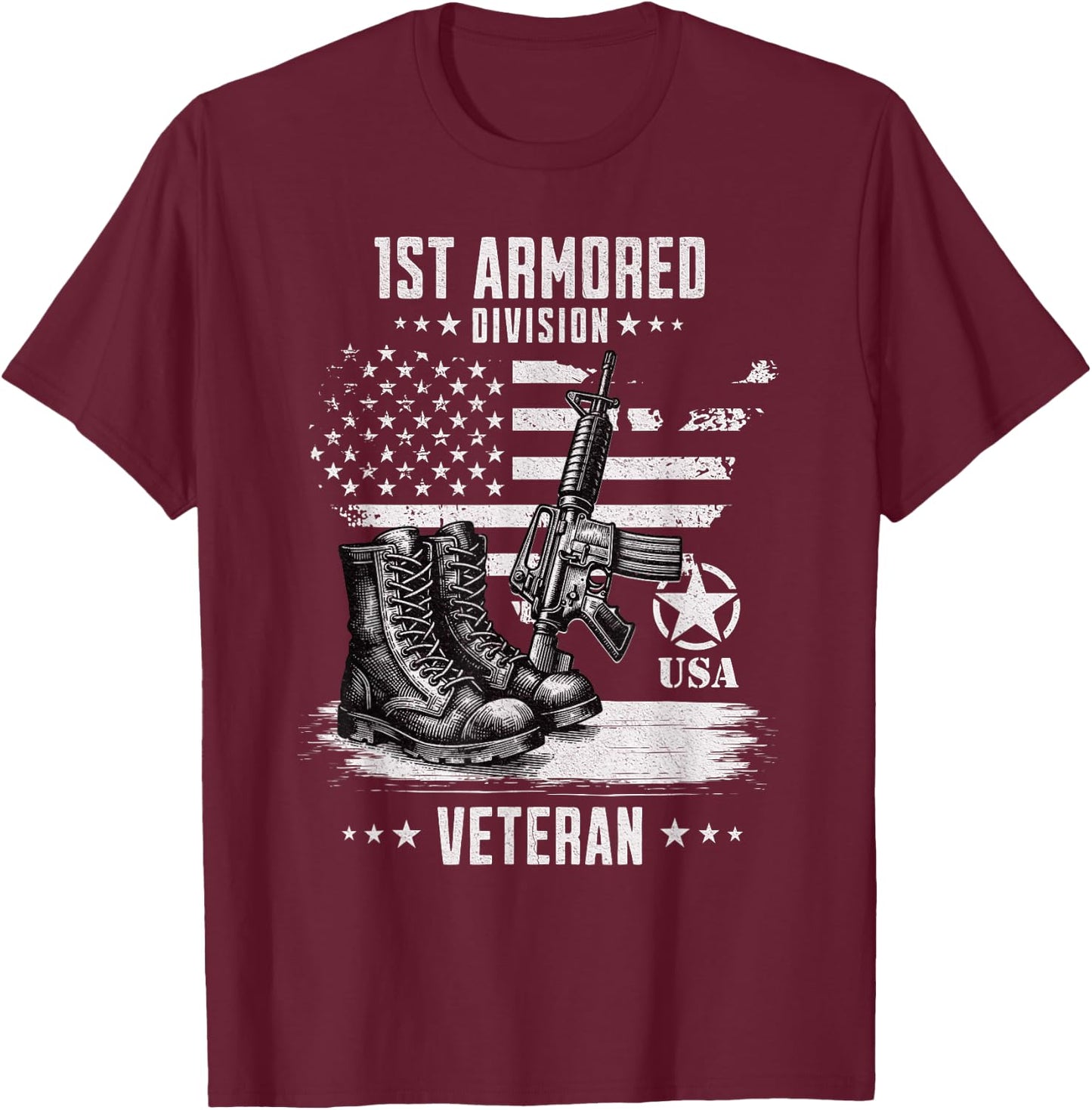 1st Armored Division Veteran Military Veteran Distressed T-Shirt - T-Shirt | Maroon