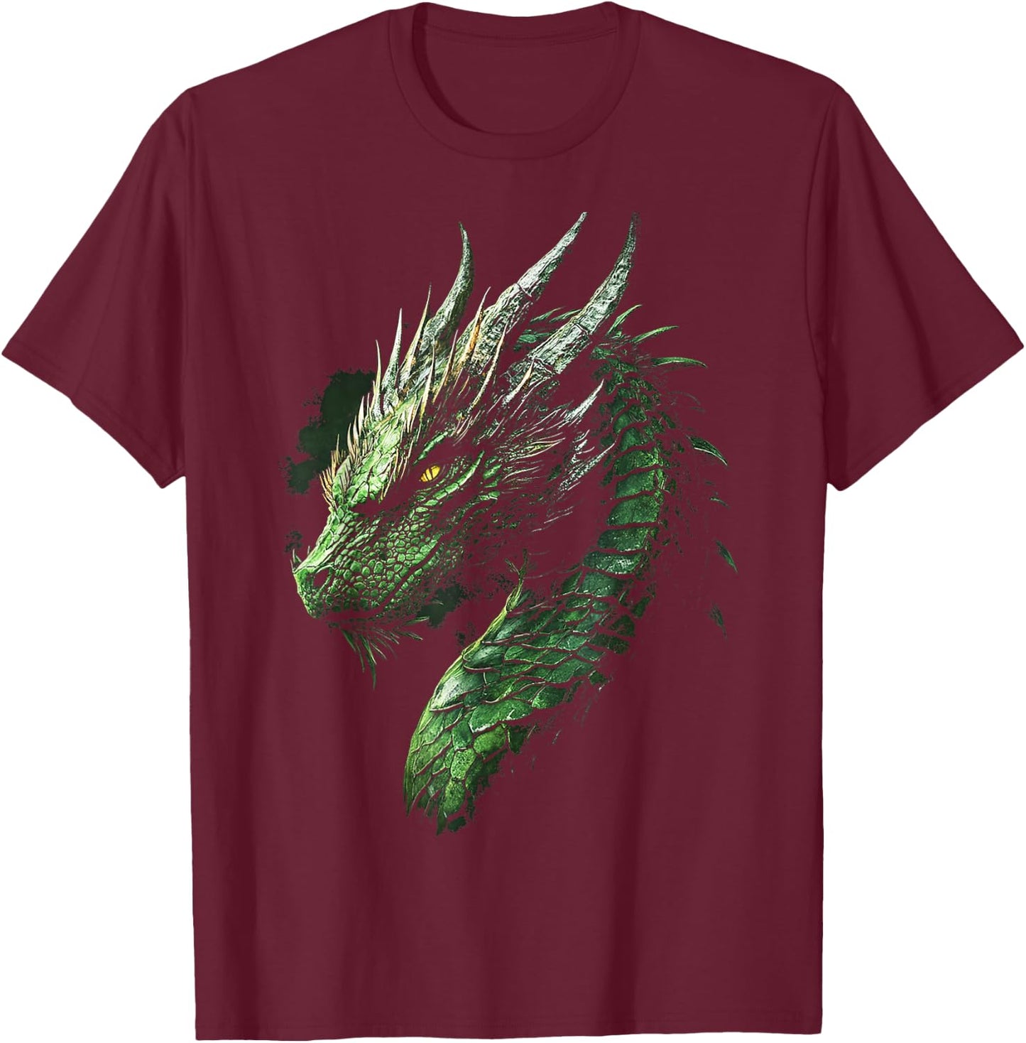 Green Dragon Motif Mythical Illustration Green Dragon T-Shirt - T-Shirt | Maroon