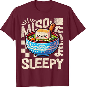 Cute Miso Sleepy Funny Japanese Food Pun T-Shirt - T-Shirt | Maroon