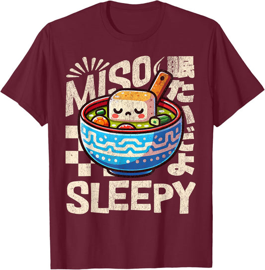 Cute Miso Sleepy Funny Japanese Food Pun T-Shirt - T-Shirt | Maroon
