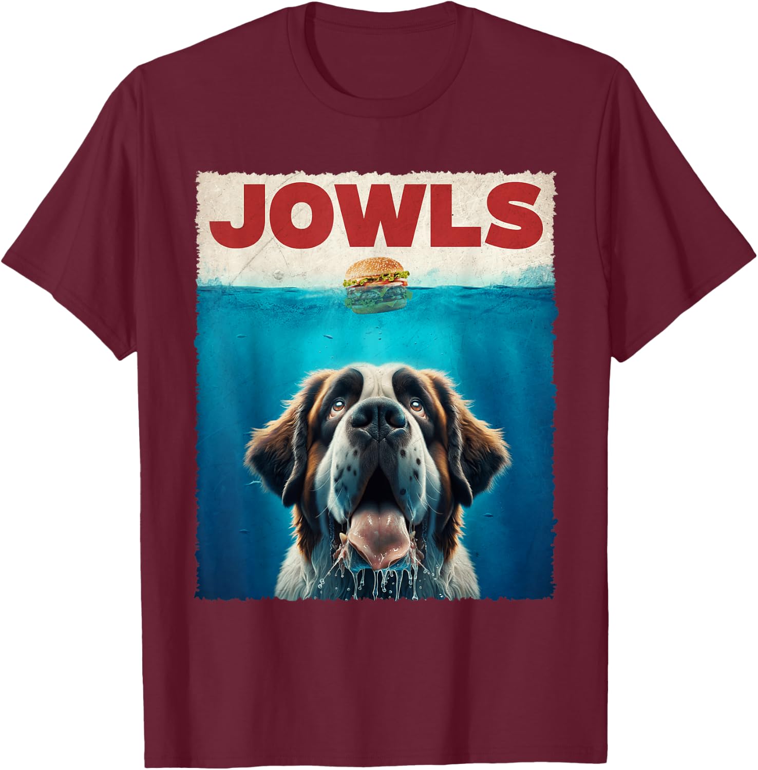 Saint Bernard Jowls Dogs Lovely Pets Funny Animal Fastfood T-Shirt - T-Shirt | Maroon