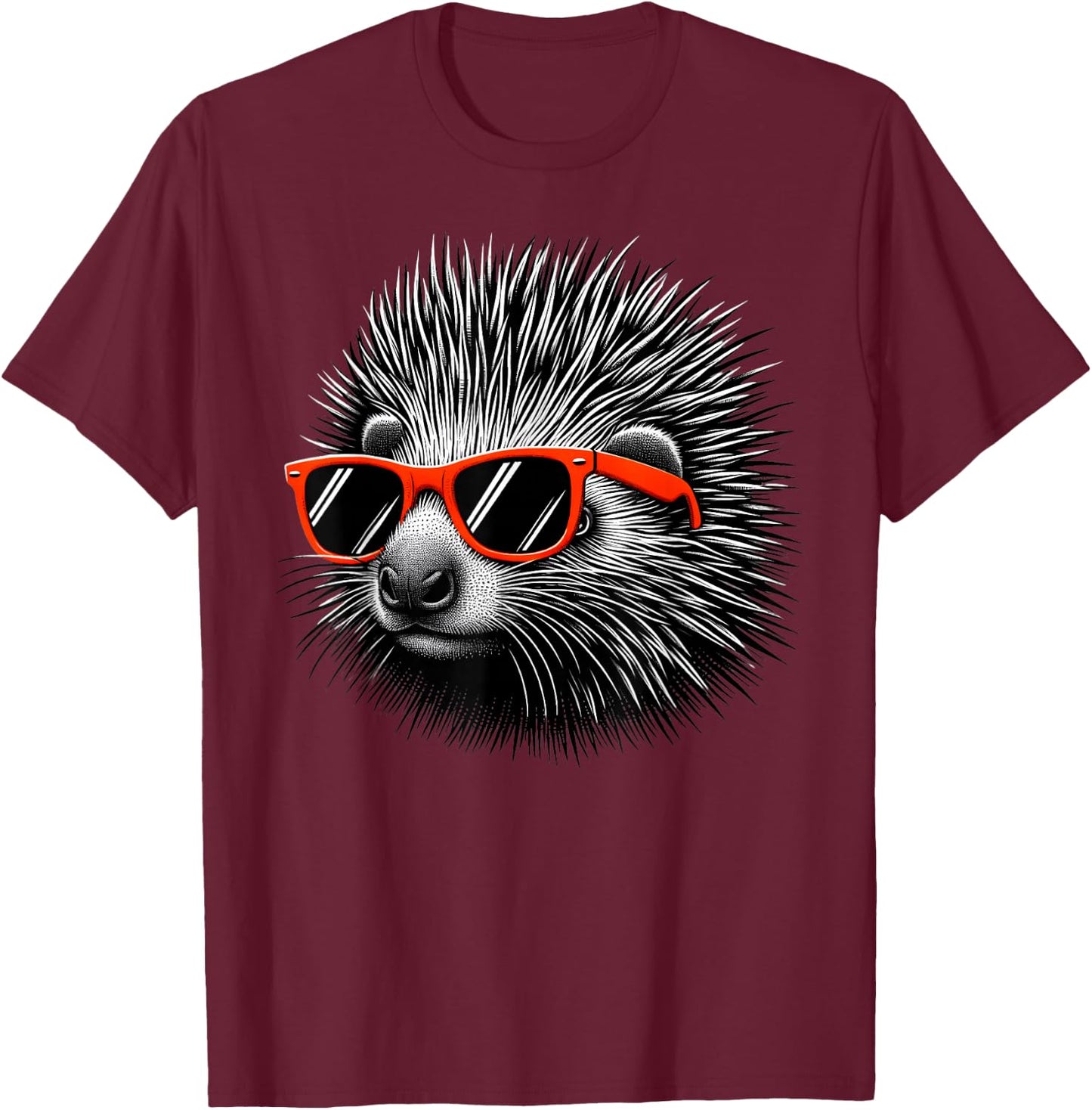 Cool Porcupine Wearing Sunglasses Graphic Art T-Shirt - T-Shirt | Maroon