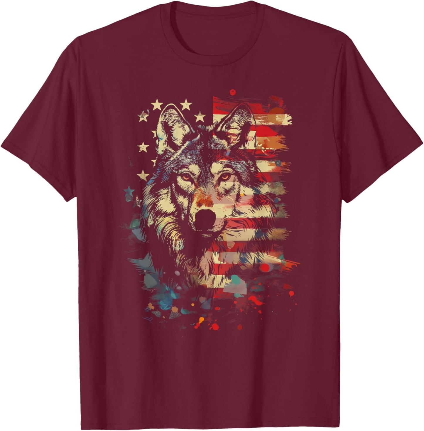 Patriotic Wolf American Flag USA Wolf Lover Vintage T-Shirt - T-Shirt | Maroon