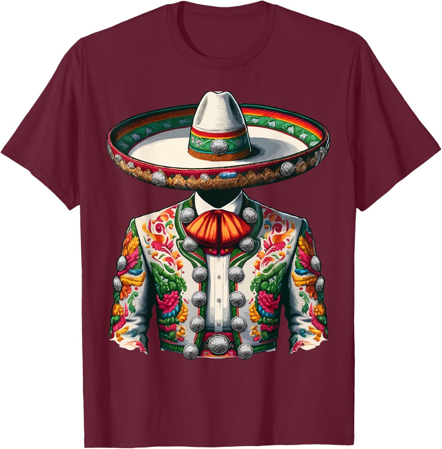 Vibrant Mexican Charro Suit Traditional Mariachi T-Shirt - T-Shirt | Maroon