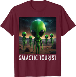Funny Aliens Galactic Tourist Spaceship UFO Men Women Kids T-Shirt - T-Shirt | Maroon