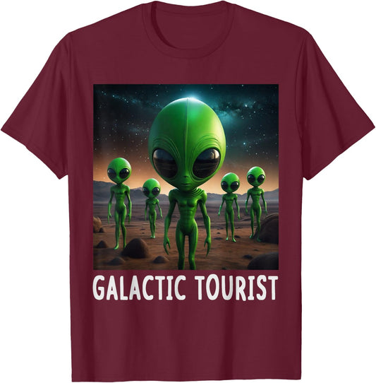 Funny Aliens Galactic Tourist Spaceship UFO Men Women Kids T-Shirt - T-Shirt | Maroon