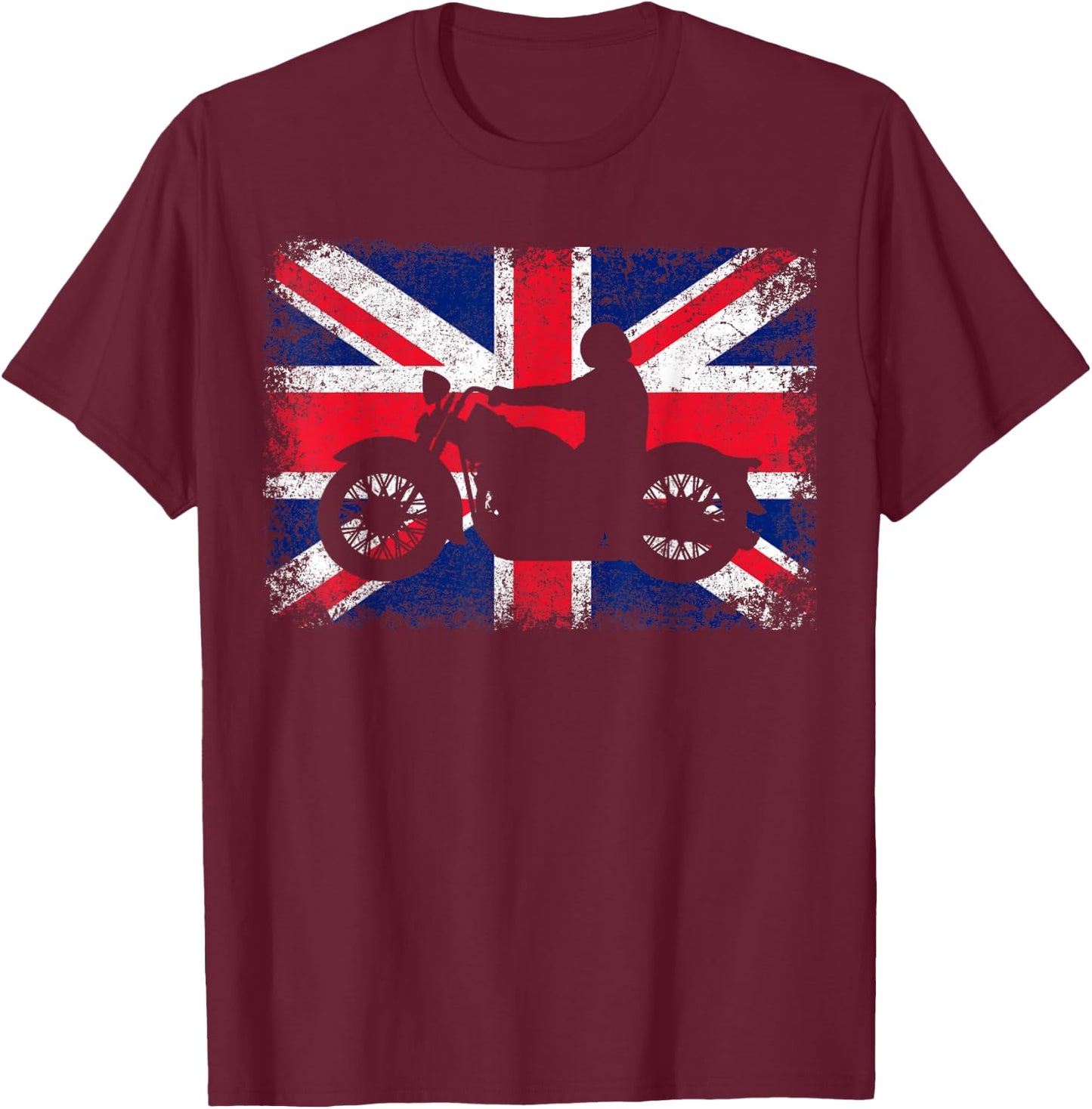 Union Jack Flag United Kingdom Motorbike Motorcycle Biker T-Shirt - T-Shirt | Maroon