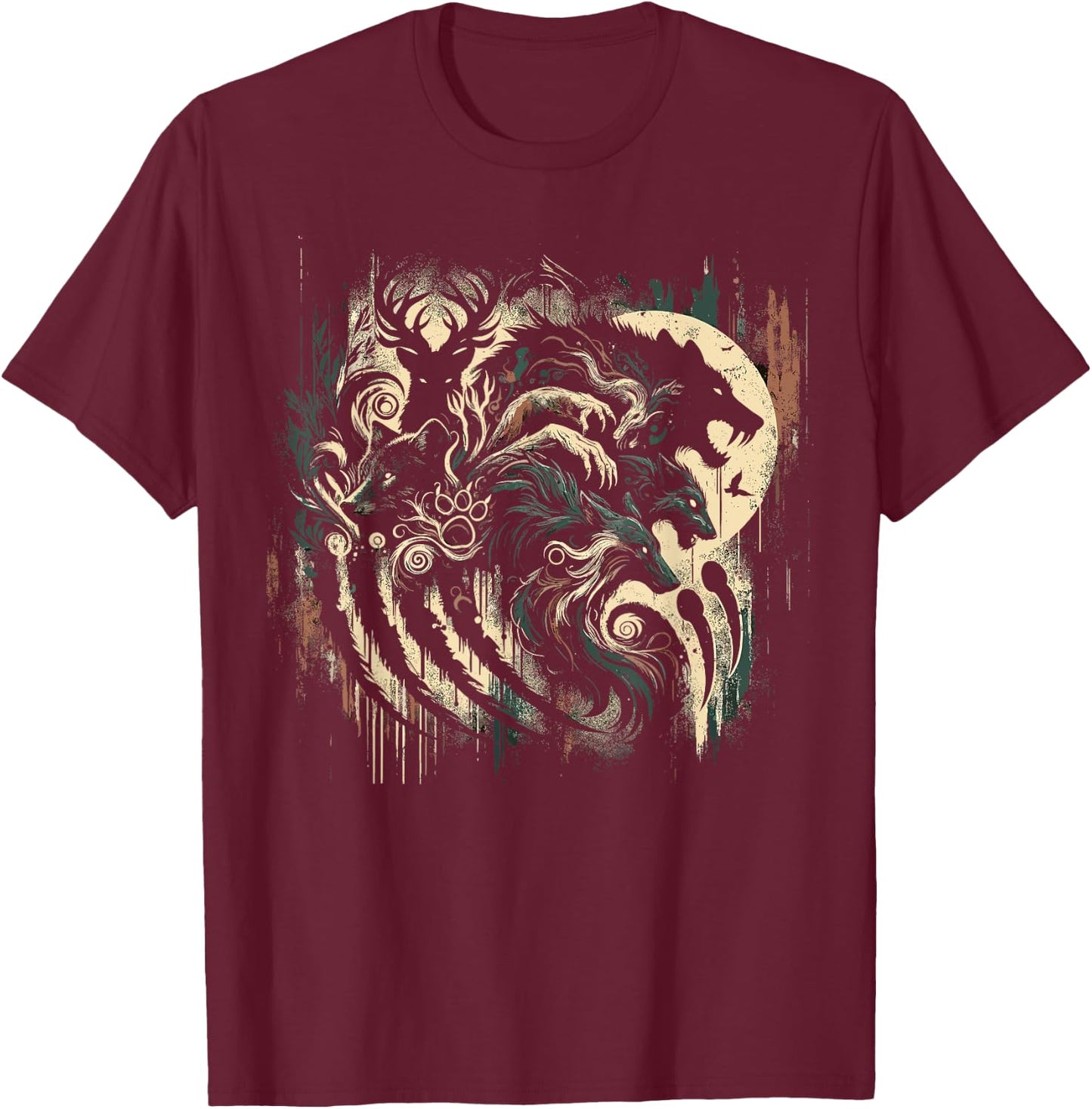 Therian Alpha Wolf Grunge Aesthetic Therianthropy T-Shirt - T-Shirt | Maroon