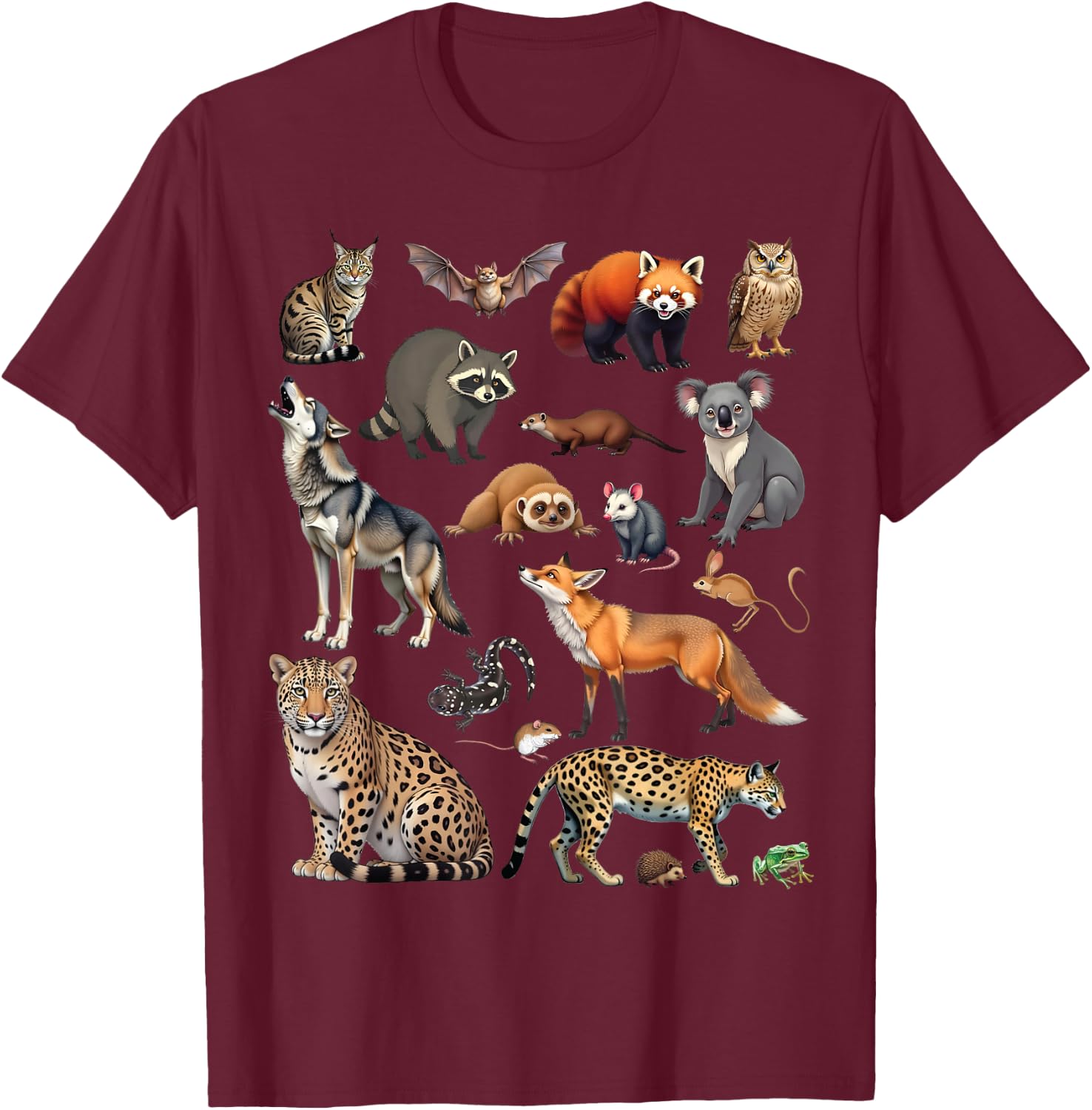 Nocturnal Animals Educational Wildlife Science Nature Lover T-Shirt - T-Shirt | Maroon