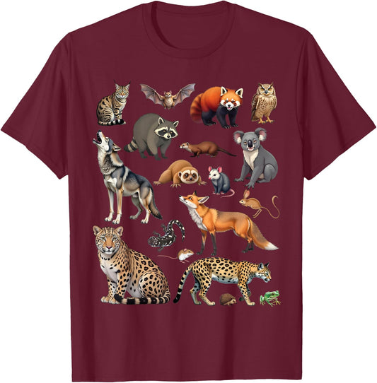 Nocturnal Animals Educational Wildlife Science Nature Lover T-Shirt - T-Shirt | Maroon