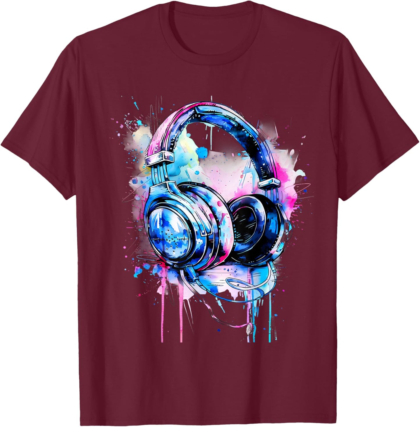 Headphones Music DJ Splash Music Headphones House Dance Club T-Shirt - T-Shirt | Maroon
