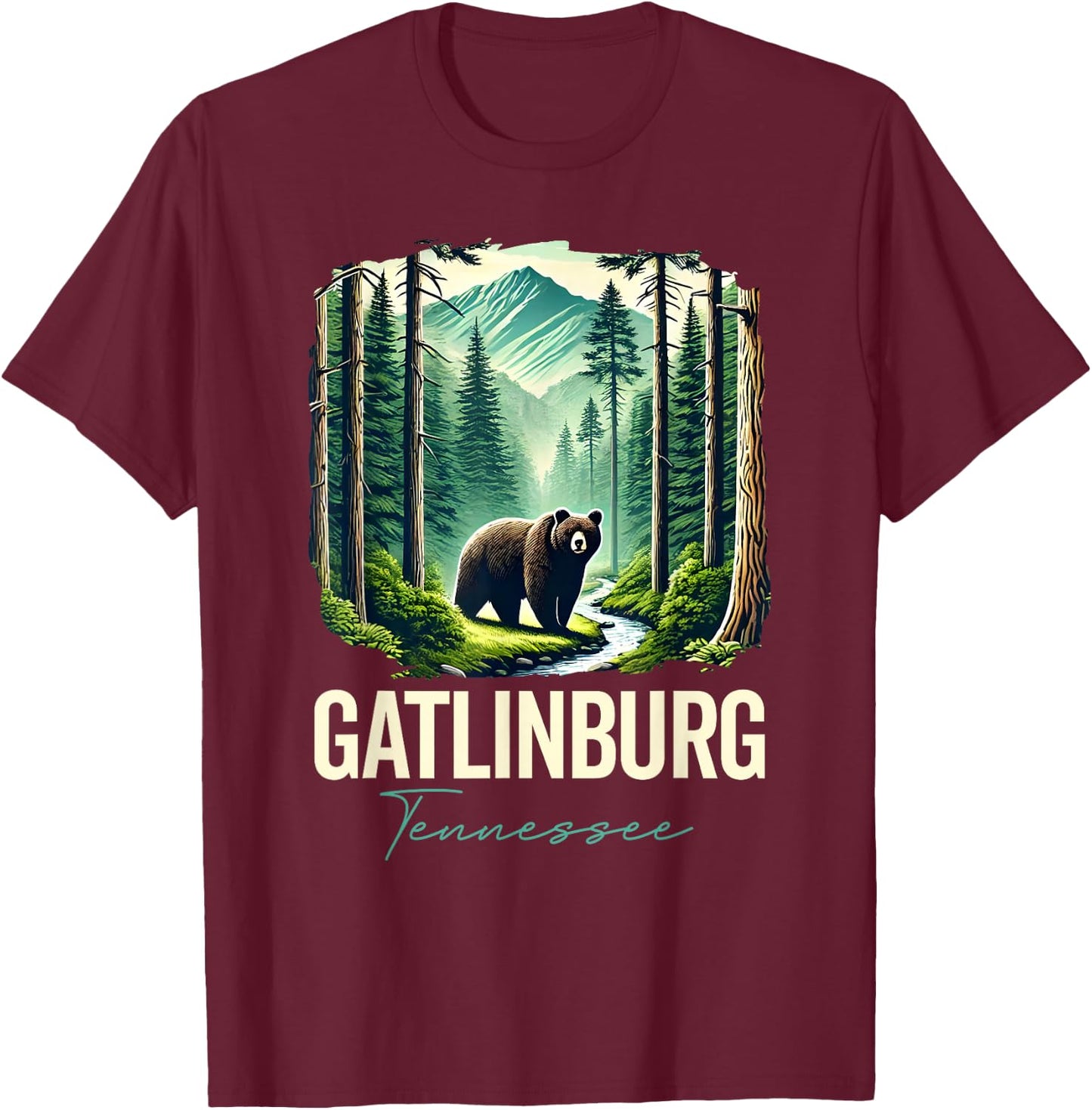 Gatlinburg Tennessee Bear, USA Outdoor Vintage Mountains, TN T-Shirt - T-Shirt | Maroon