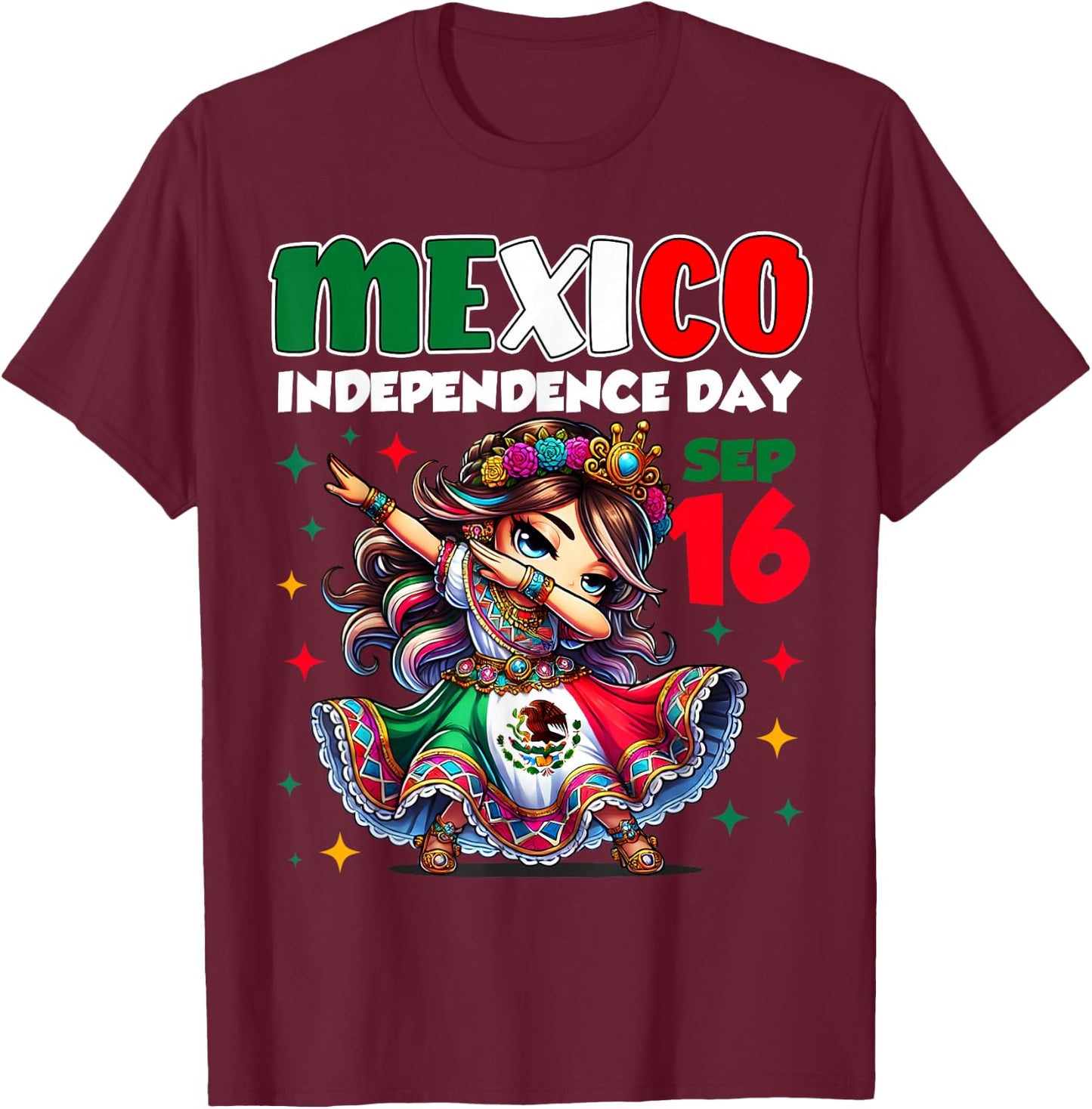 Mexico Independence Day September 16 Celebration girls T-Shirt - T-Shirt | Maroon