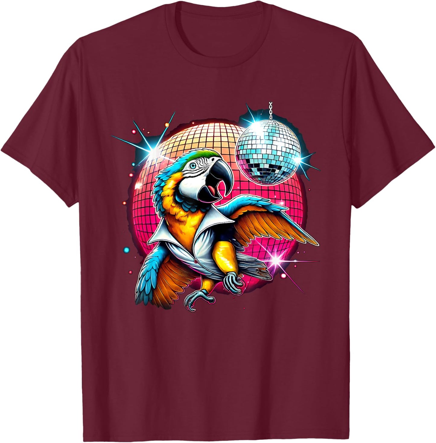 Aesthetic Macaw Disco T-Shirt - T-Shirt | Maroon