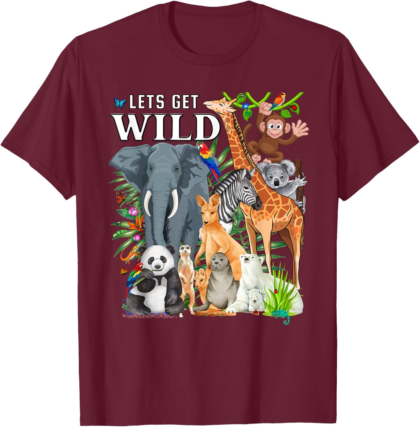 Let's Get Wild Zoo Animals Safari Party A Day At The Zoo T-Shirt - T-Shirt | Maroon