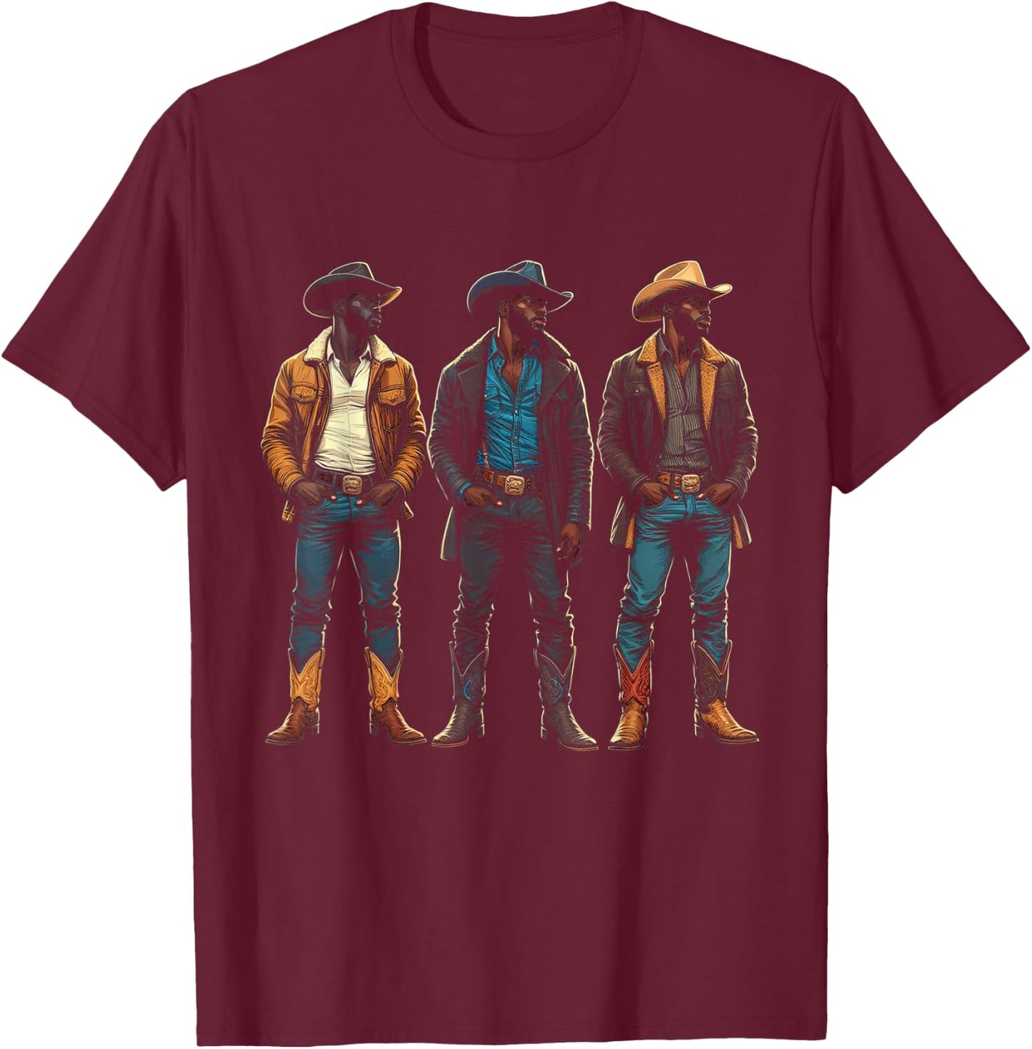 Black Cowboy Western Rodeo Melanin Black History Texas Men T-Shirt - T-Shirt | Maroon
