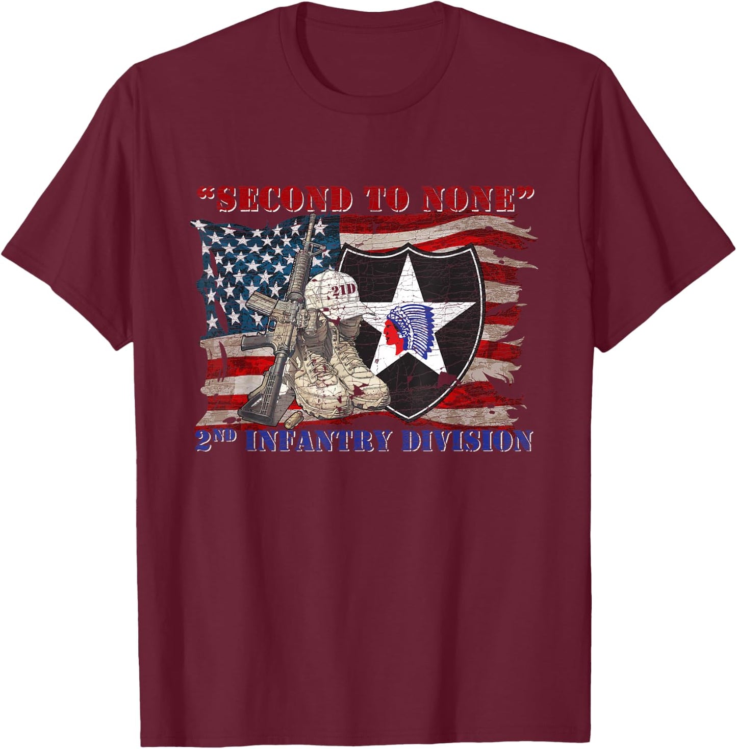 2nd Infantry Division 2nd ID 2ID Camp Humphreys Indianhead T-Shirt - T-Shirt | Maroon
