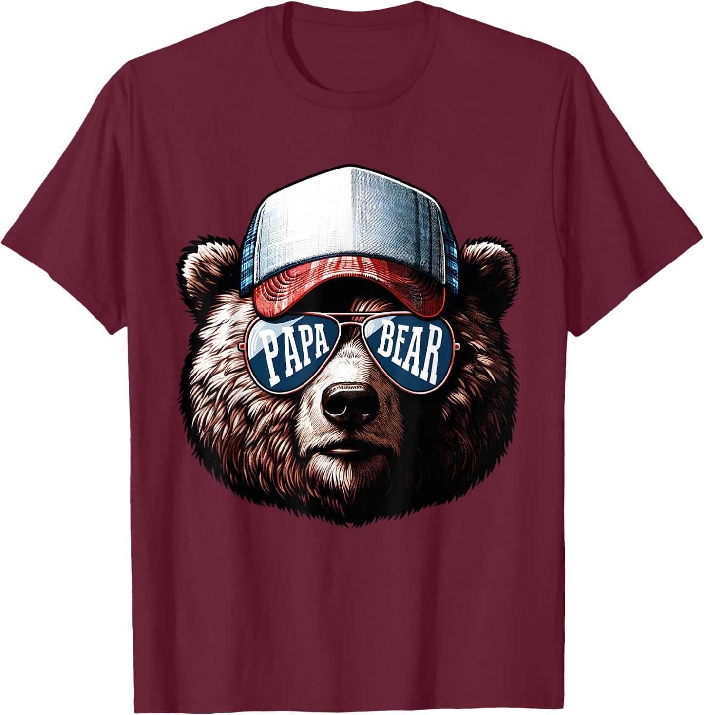 Papa Bear Face Cool Dad Style Retro Fathers Day Daddy Bear T-Shirt - T-Shirt | Maroon