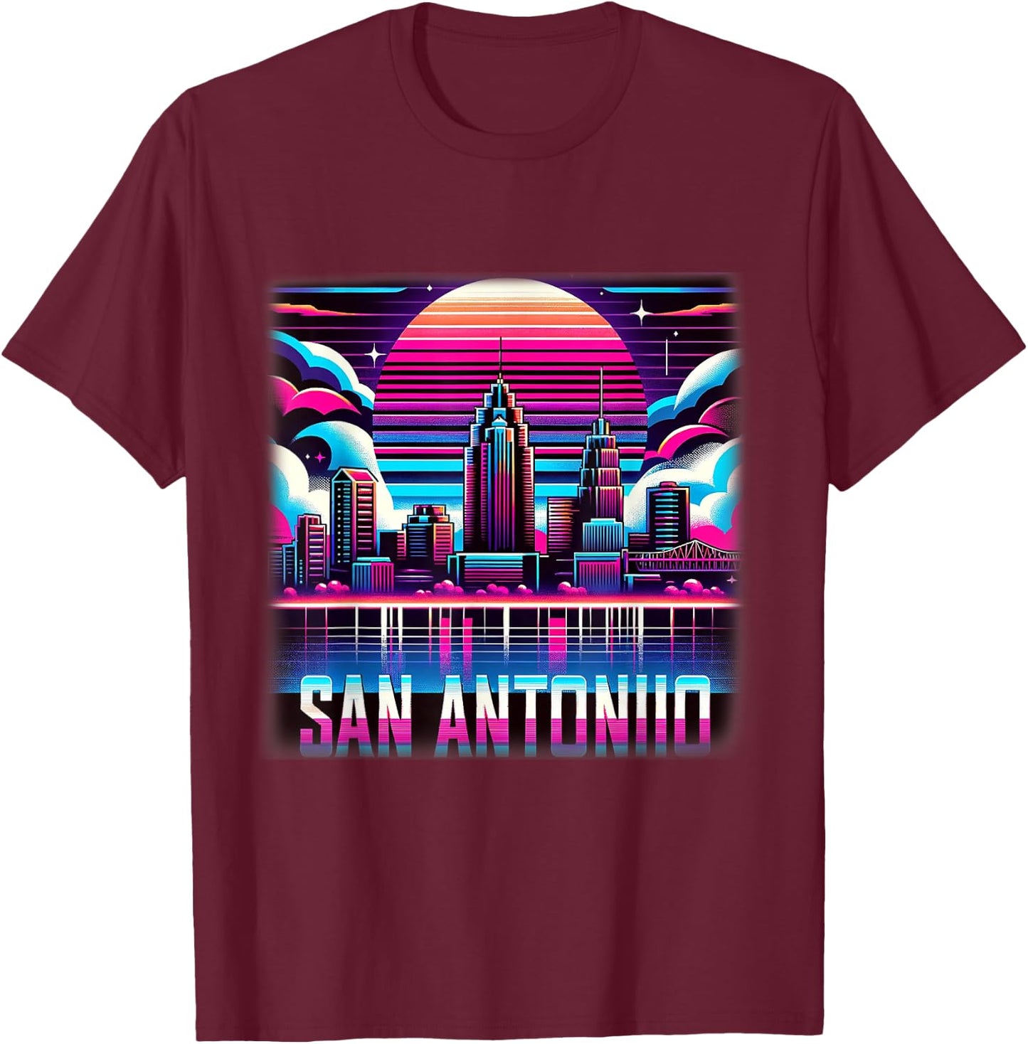 San Antonio Texas Shirt TX Trip 80s 90s Retro City Skyline T-Shirt - T-Shirt | Maroon