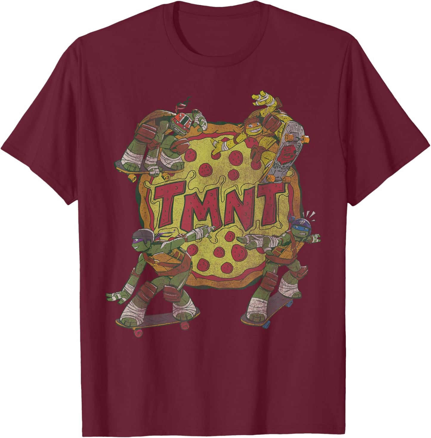 Teenage Mutant Ninja Turtles Pizza Group T-Shirt - T-Shirt | Maroon