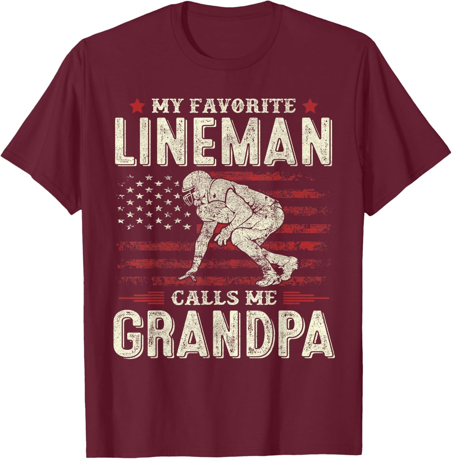 Father's Day Favorite Lineman Calls Me Grandpa Flag Football T-Shirt - T-Shirt | Maroon