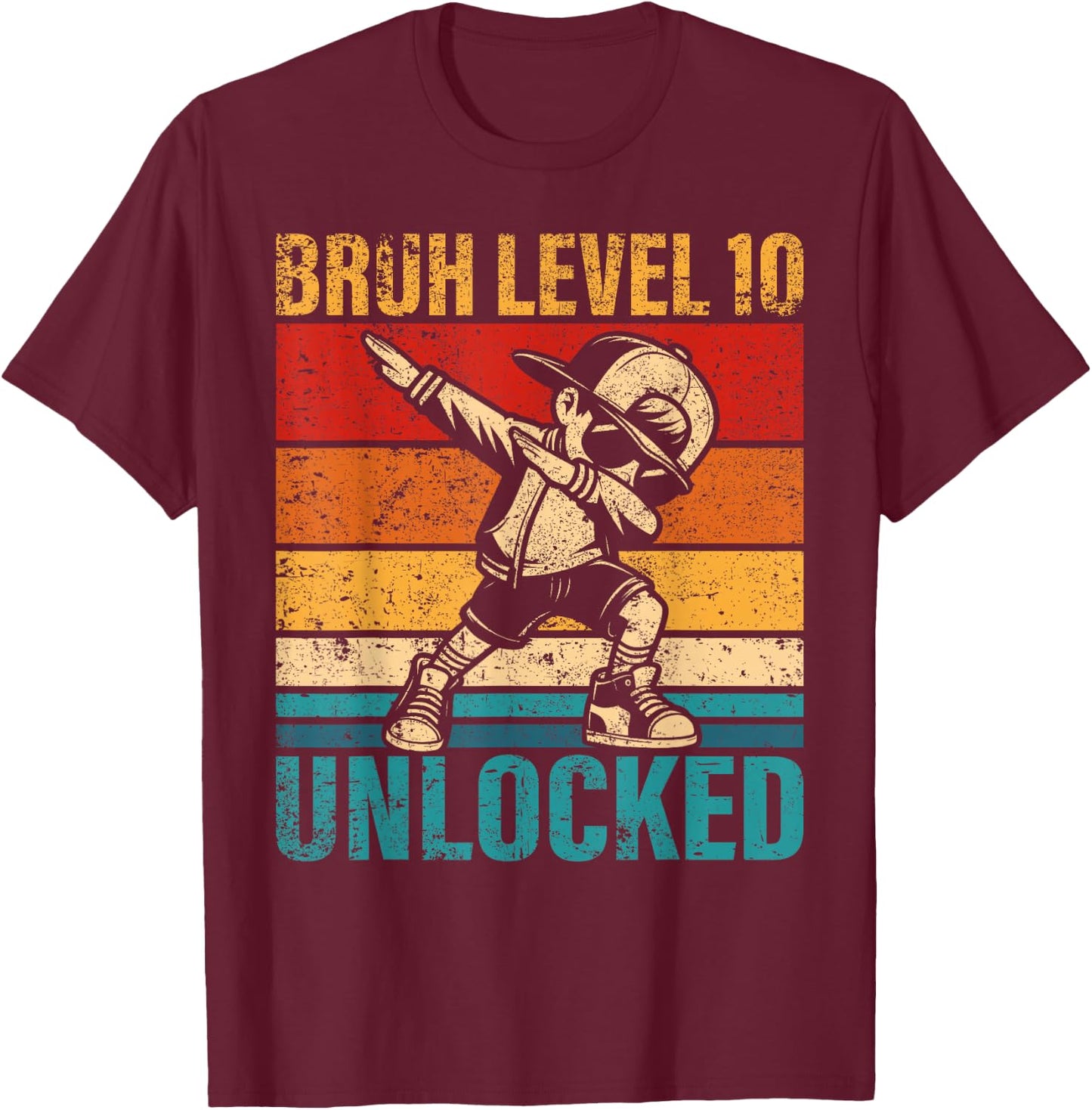 10 Years Old Birthday Dabbing Boy Bruh Level 10 Unlocked T-Shirt - T-Shirt | Maroon