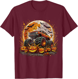 Monster Truck Pumpkin Halloween Jack O Lantern Moon T-Shirt - T-Shirt | Maroon