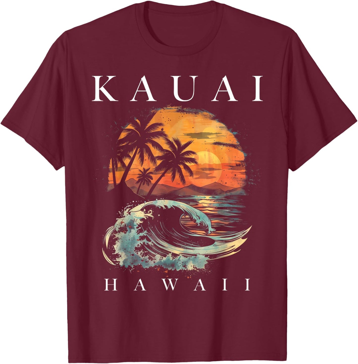 Kauai Hawaii Aloha Hawaiian Surf Surfer Vintage T-Shirt - T-Shirt | Maroon