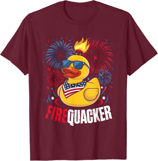 4th of July Duck Firequacker Patriotic Fourth of July Funny Kids Men T-Shirt - T-Shirt | Maroon