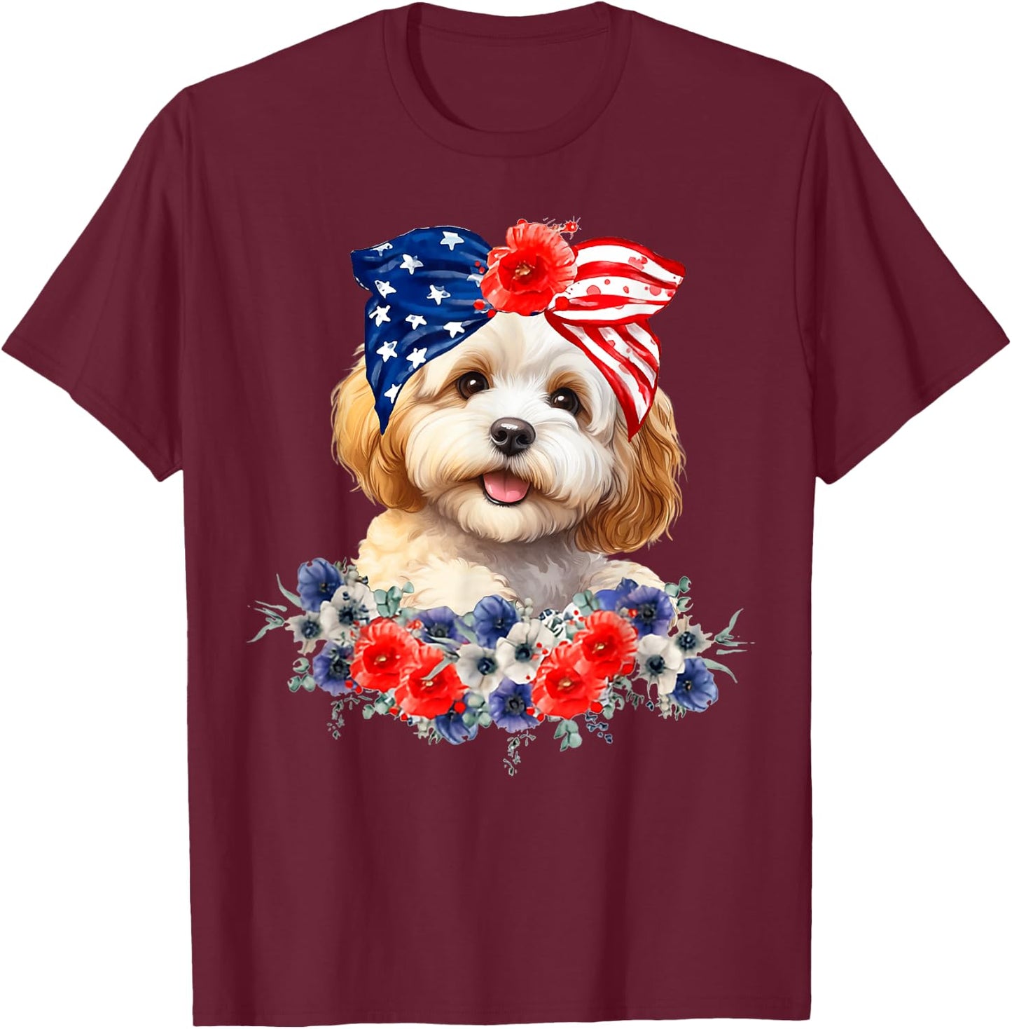 Cavapoo Dog Bandana American Flag 4th Of July T-Shirt - T-Shirt | Maroon