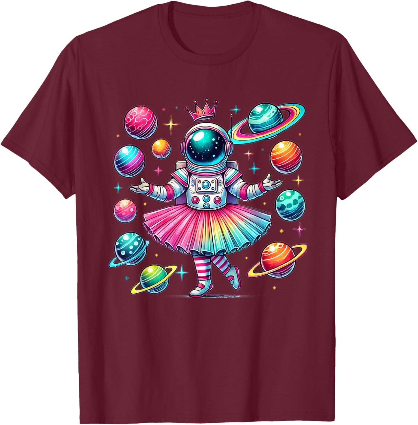 Ballerina Girl Space Astronaut T-Shirt - T-Shirt | Maroon