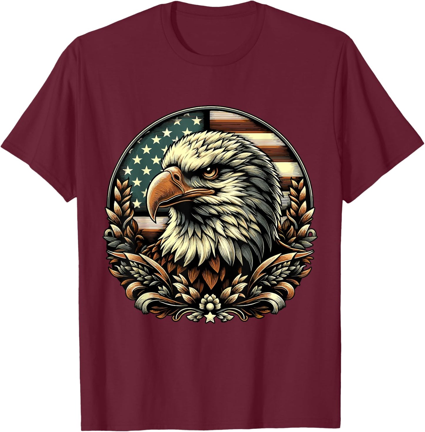 Vintage American Bald Eagle 4th of July USA Flag T-Shirt - T-Shirt | Maroon