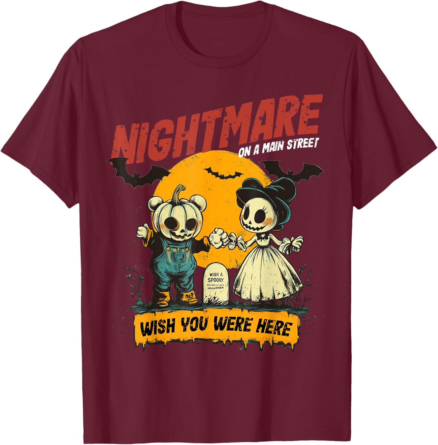 Vintage Mainstreet Halloween Pumpkin On Head Nightmare T-Shirt - T-Shirt | Maroon