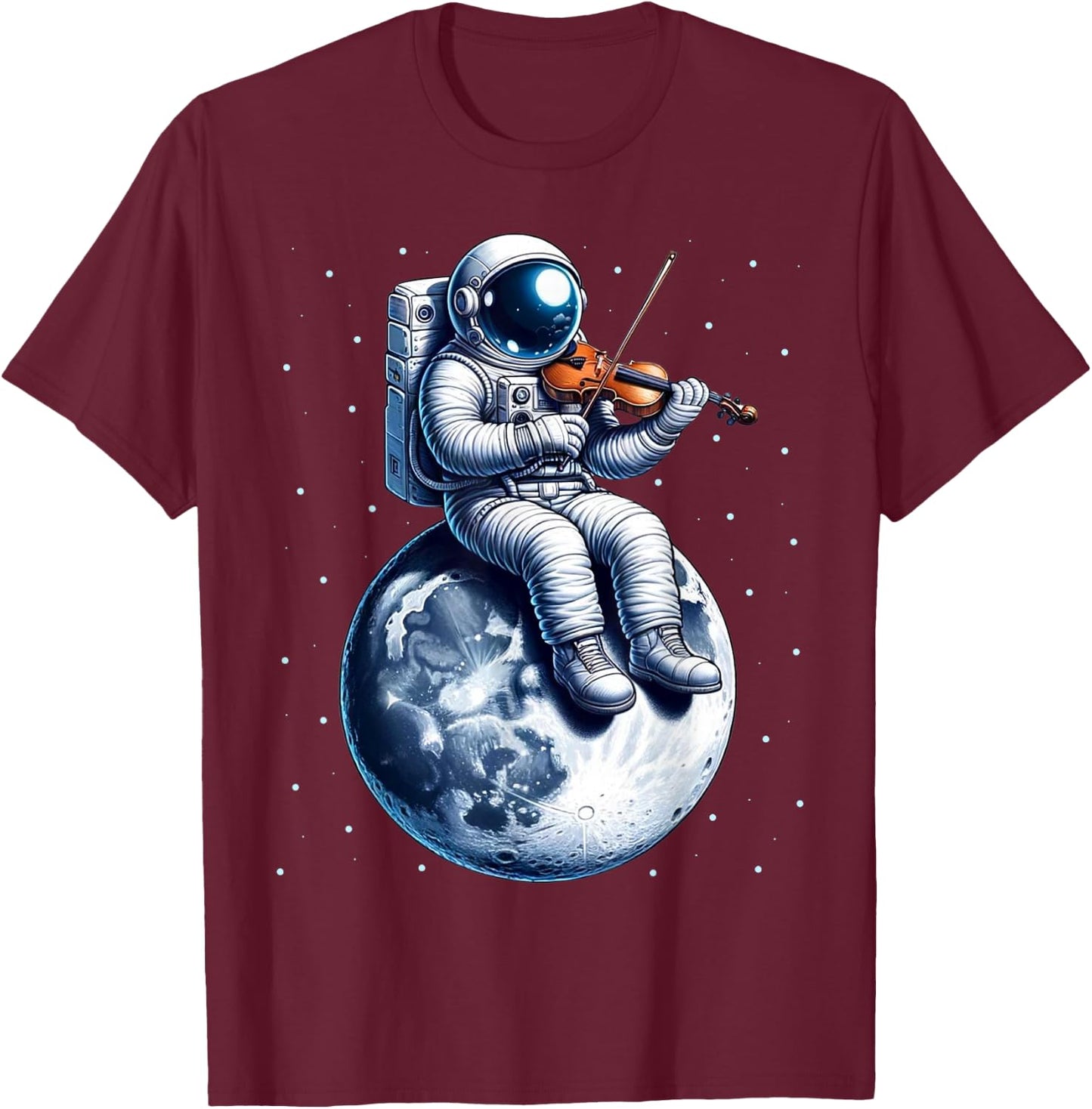 Astronaut Playing Violin on Moon Space Music Lover Novelty T-Shirt - T-Shirt | Maroon
