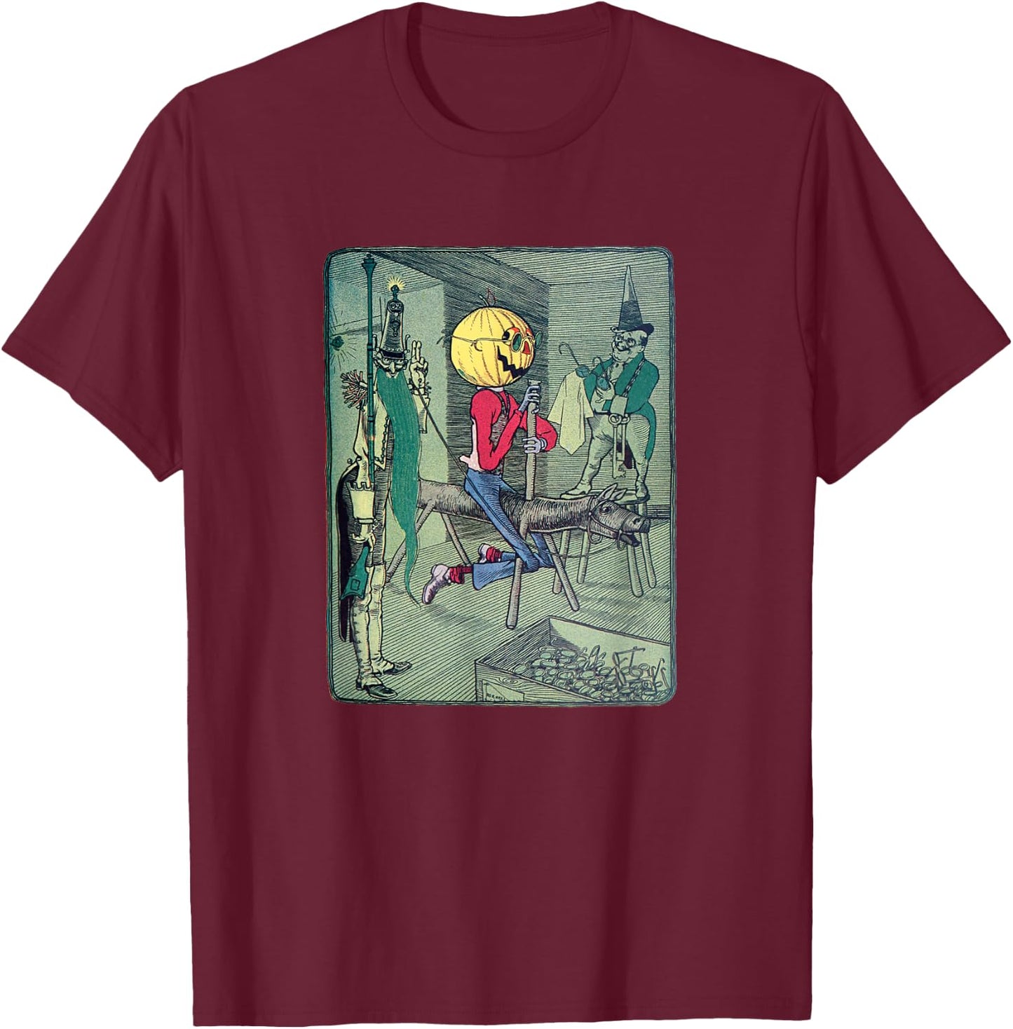 Jack Pumpkinhead & The Sawhorse Arrive in the Emerald City T-Shirt - T-Shirt | Maroon