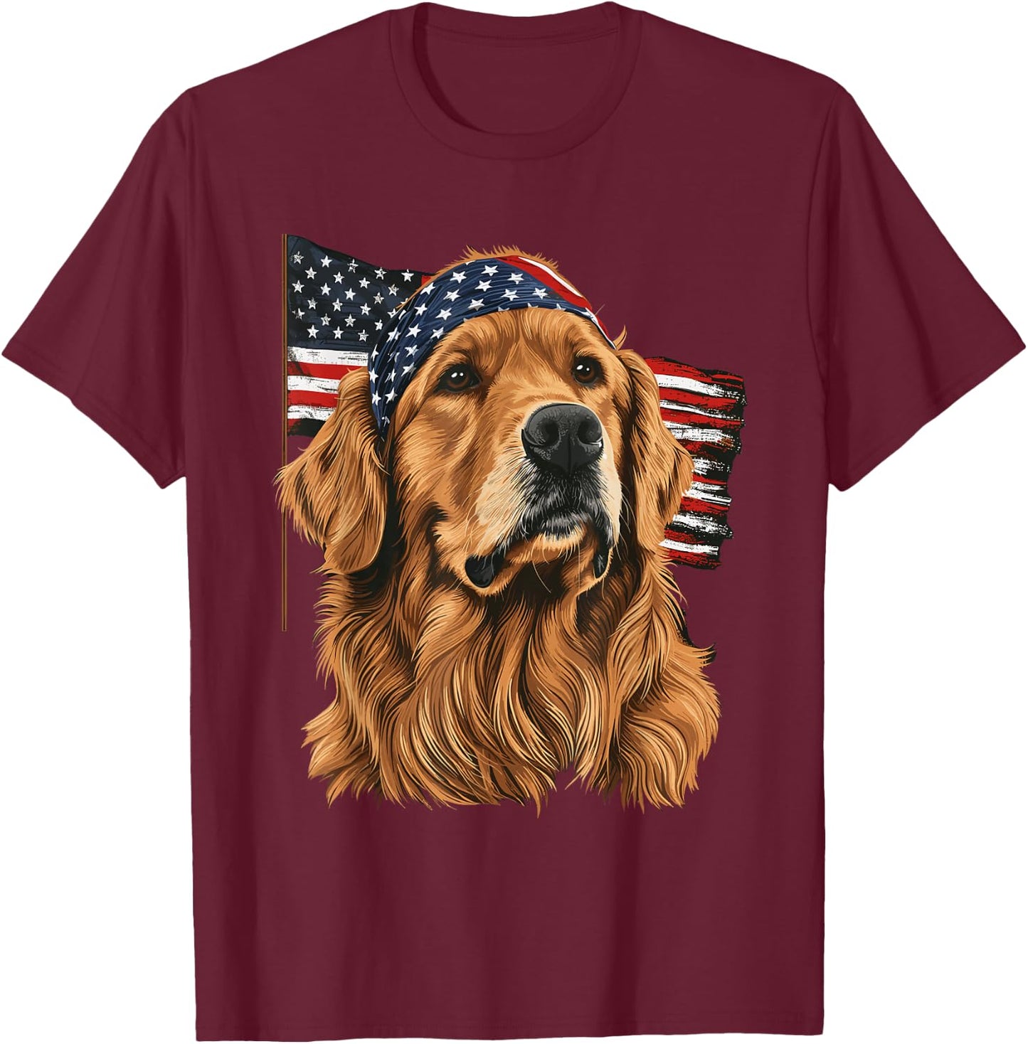 Golden Retriever Patriotic 4th Of July USA American Flag T-Shirt - T-Shirt | Maroon