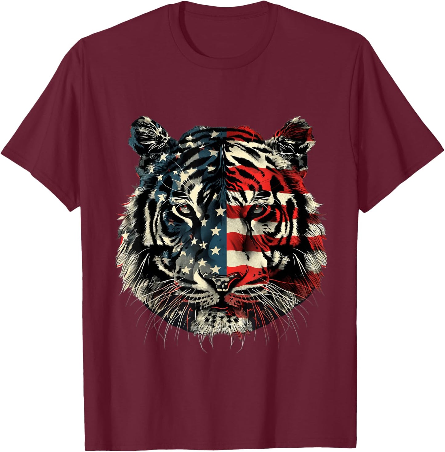 Tiger American Flag T-Shirt - T-Shirt | Maroon