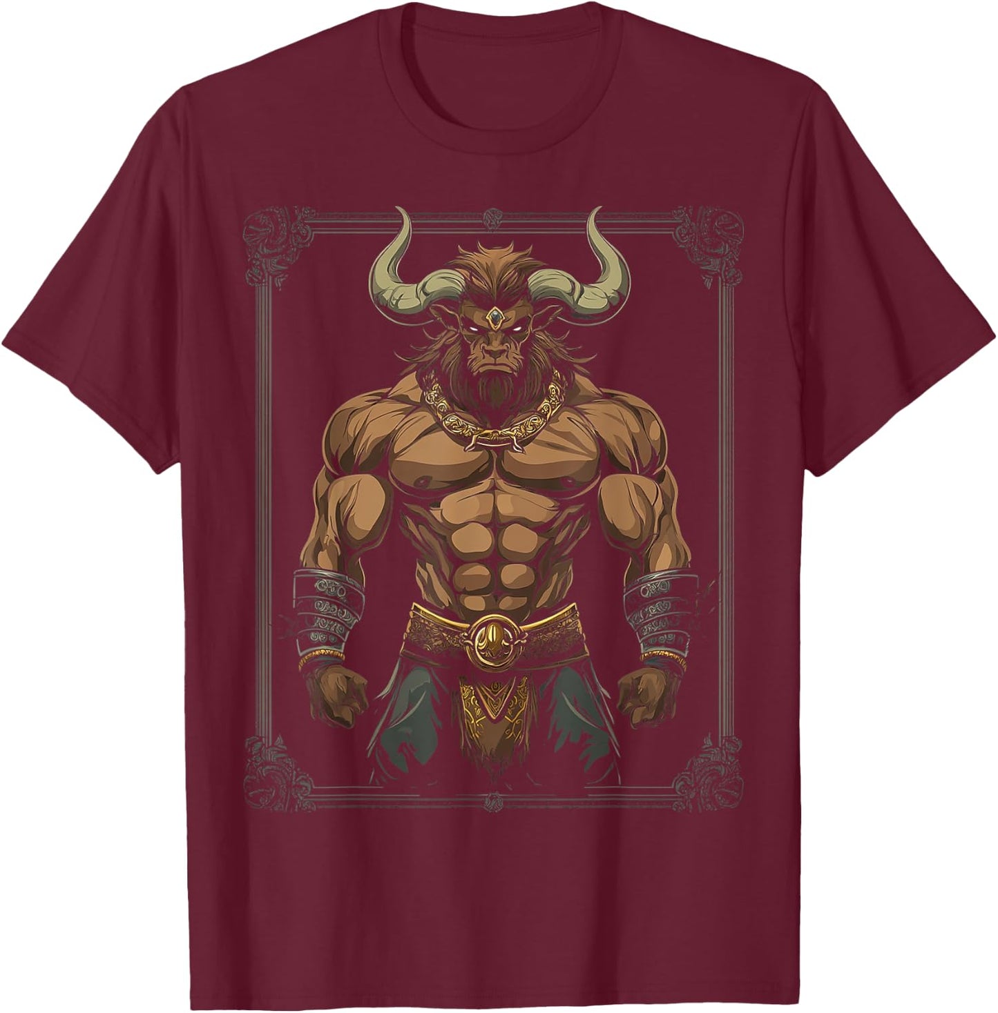 Minotaur Mythical Graphic Fantasy Art Minotaur T-Shirt - T-Shirt | Maroon