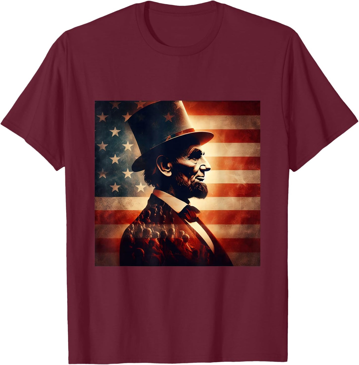Abraham Lincoln 4th of July Independence Day American Flag T-Shirt - T-Shirt | Maroon