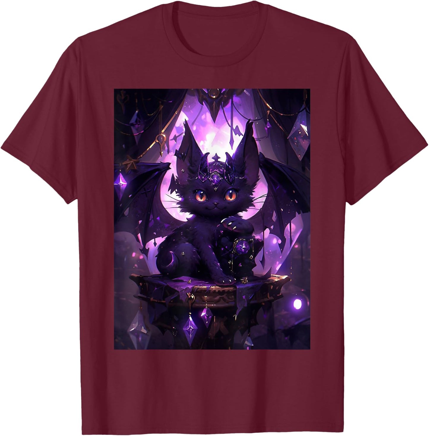 Kawaii Cat Purple Bat Cute Dragon Pastel Goth Men Women Girls Kids T-Shirt - T-Shirt | Maroon