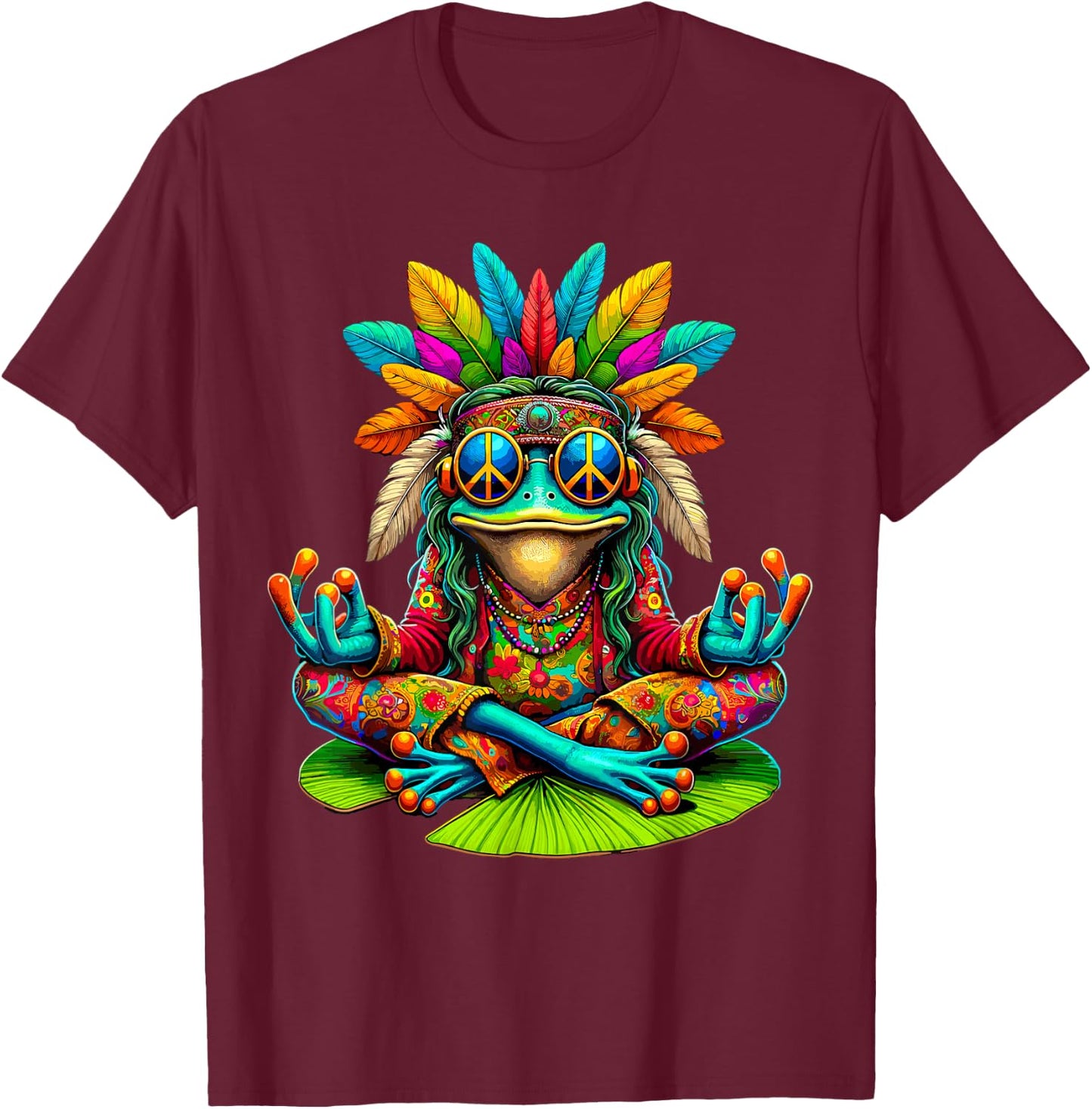 Frog Peace Sign Sunglasses Hippie T-Shirt - T-Shirt | Maroon