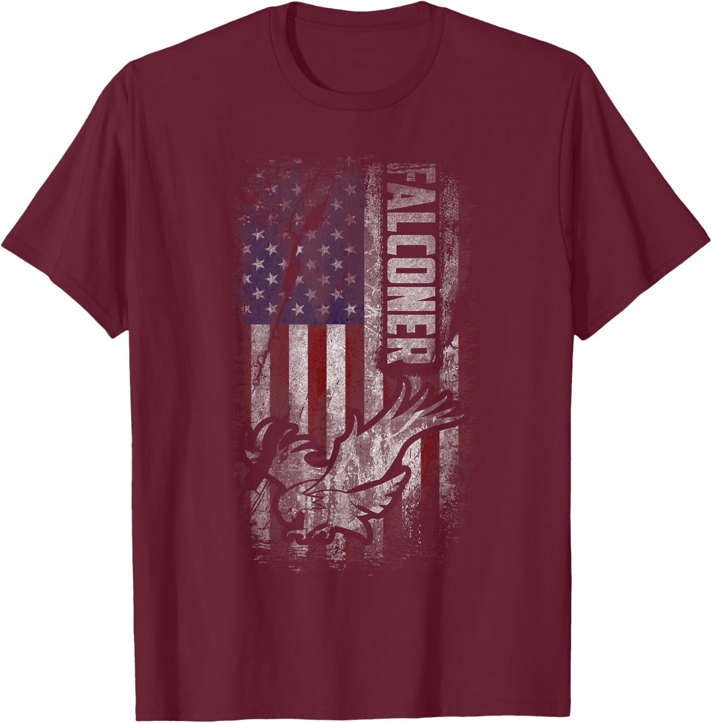 American Falconer Patriot Grunge USA Flag Falconry Gift T-Shirt - T-Shirt | Maroon