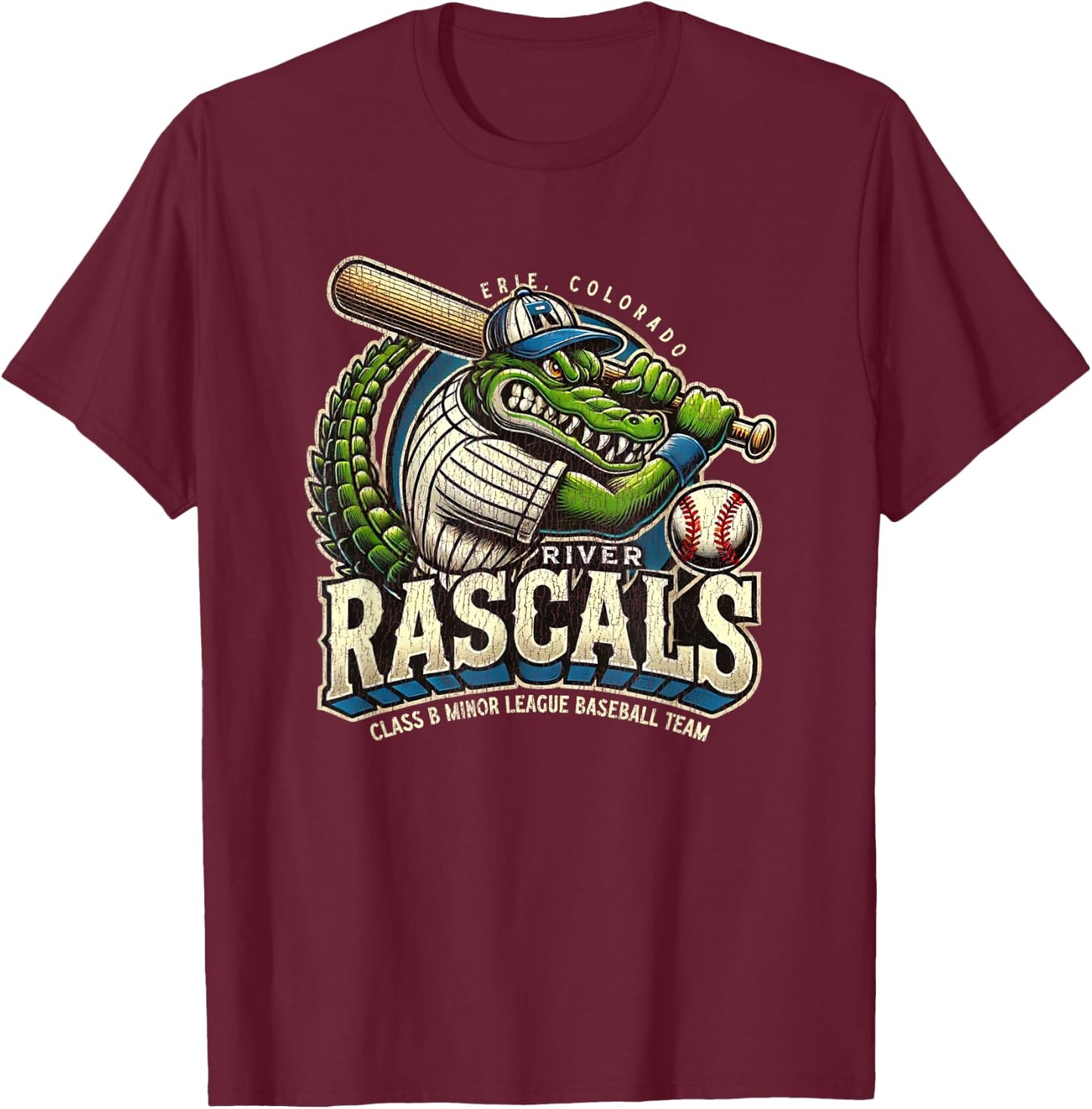 Erie Colorado River Rascals Minor League Baseball Team T-Shirt - T-Shirt | Maroon