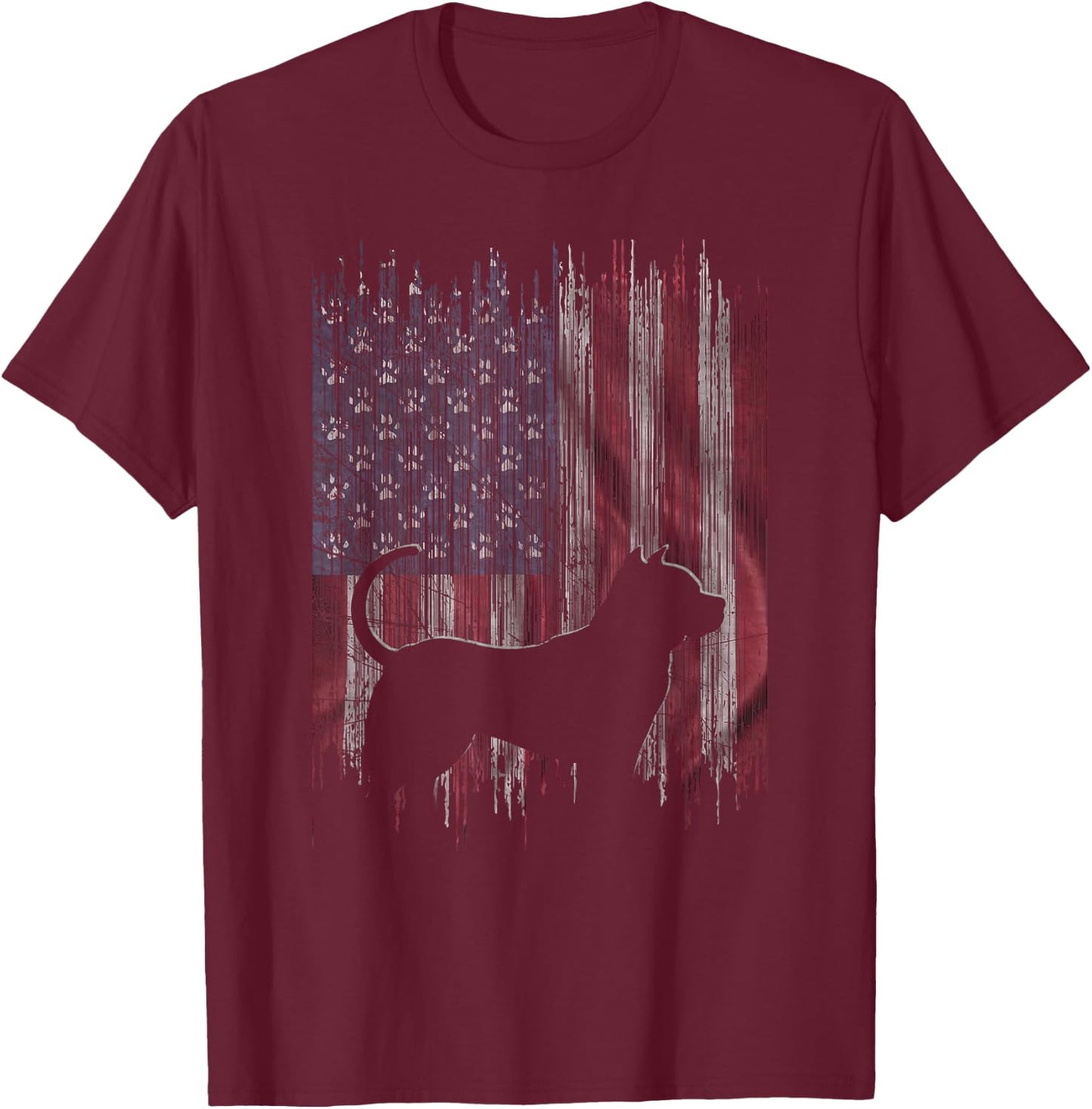 Vintage USA American Flag Love Pitbull Dog Silhouette T-Shirt - T-Shirt | Maroon