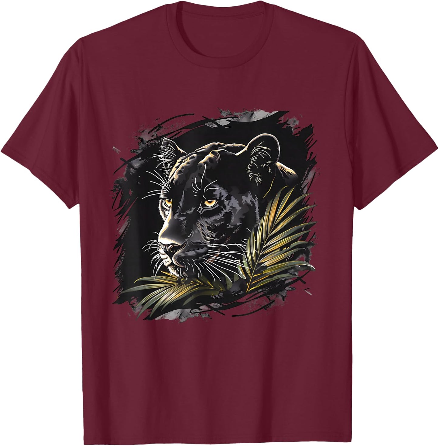 Panther Portrait Artwork Animal Print Drawing Panther Lover T-Shirt - T-Shirt | Maroon