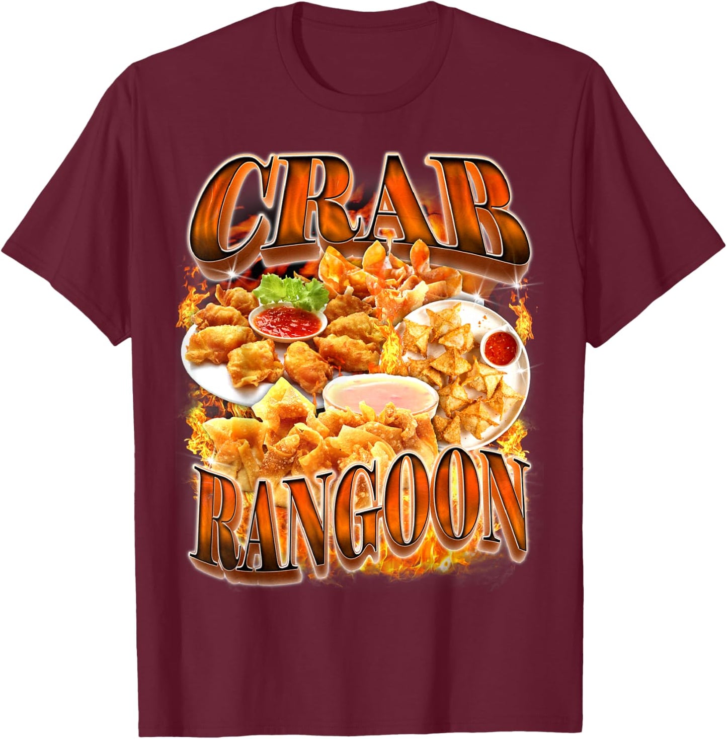 Crab Rangoon Meme Bootleg Rap Style 90s Vintage Funny 1990s T-Shirt - T-Shirt | Maroon