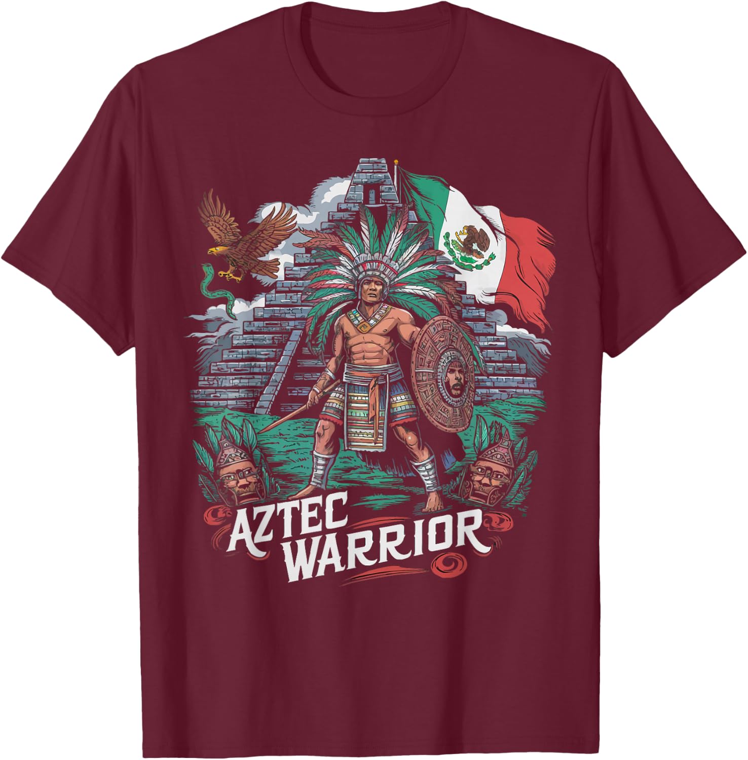Aztec Warrior Mayan Indigenous Mexican Aztec Jaguar T-Shirt - T-Shirt | Maroon