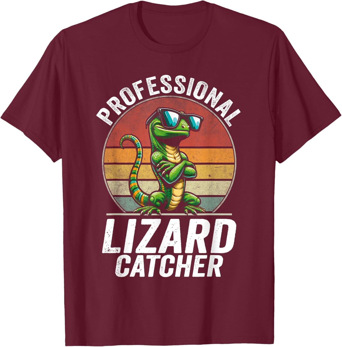 Professional Lizard Catcher Funny Retro Gecko Lizard Hunter T-Shirt - T-Shirt | Maroon